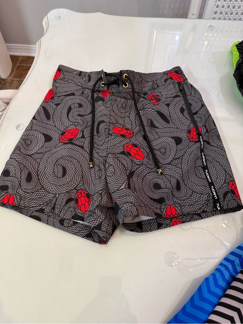 Men's Black Swim Trunks with Red snake Print 5”